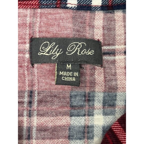 Lily Rose Red Plaid Hoodie Dress Women’s Size M Drawstring Waist Casual Tunic - Picture 3 of 8